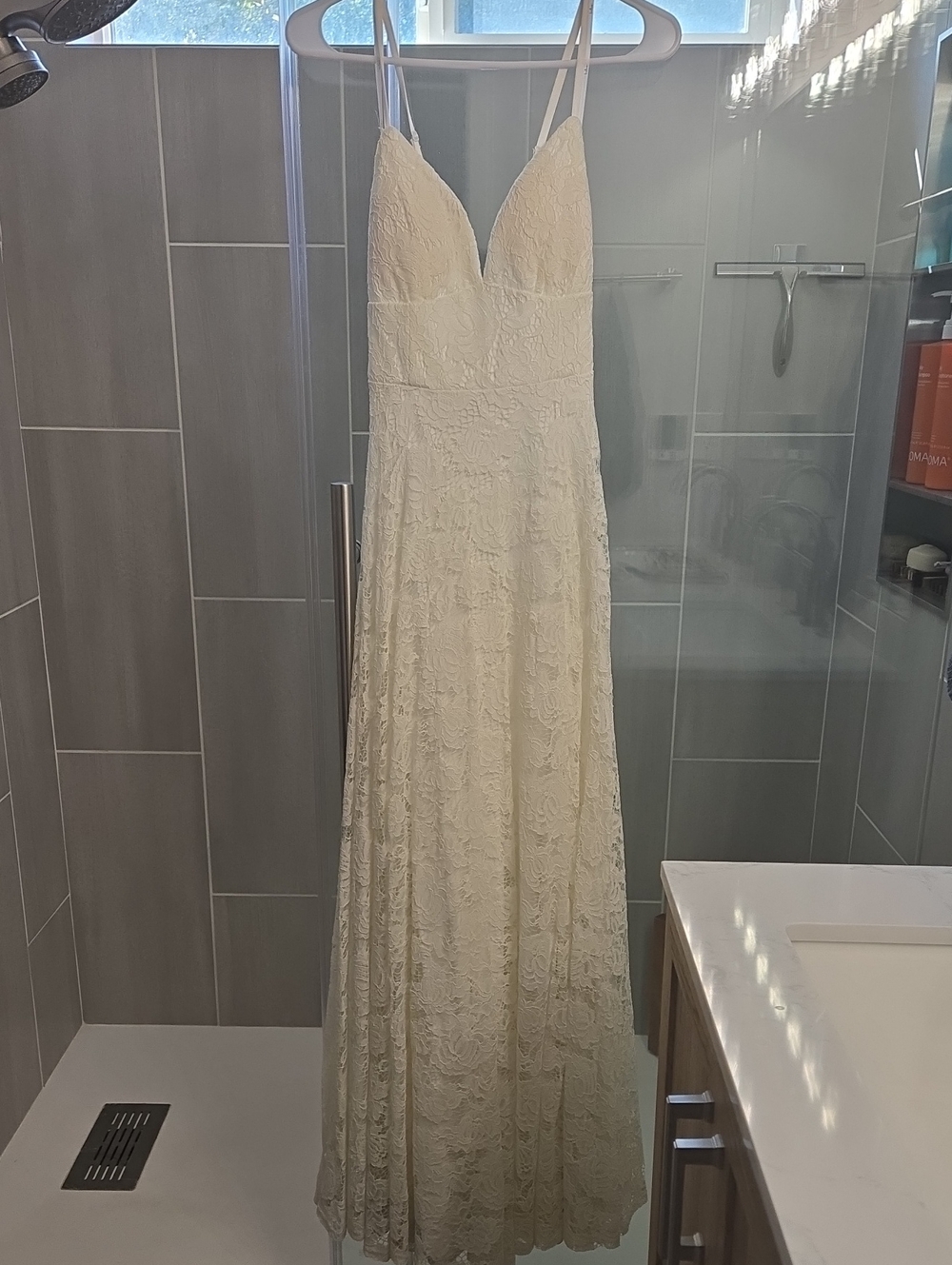 Lulu's Ivory Cross-back Lace Dress M